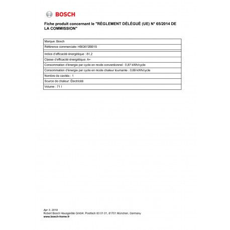 FOUR BOSCH PYROLYSE CLASSE A+ 71 LITRES