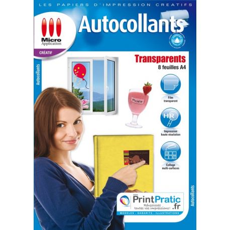 Micro Application Papier Autocollant Transparent - Pochette 8 Feuilles  Étiquettes Adhésif Transparent A4, Impressions - 5091
