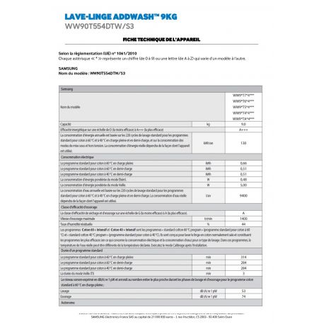 Lave-linge AddWash™ 9kg - WW90T554DTW