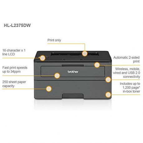 Brother HL-L2375DW - Laser - 2400 x 600 DPI - A4 - 32 ppm - Impression  recto-verso - Réseau prêt à l'usage