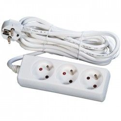 Bloc blanc 3 prises 2 Pôles + terre - 16 A - Câble 4 metres