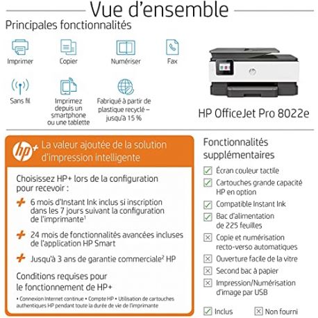 Imprimante multifonction HP OfficeJet Pro 8022e Wifi - JPG